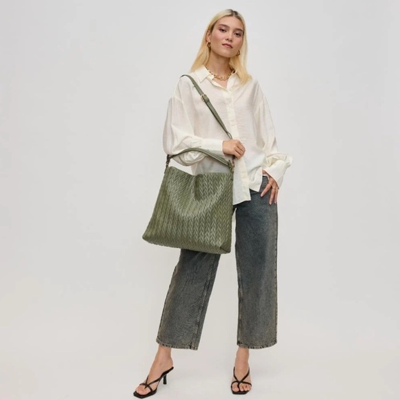 NWT Chevron sage green tote shoulder bag - Picture 3 of 11